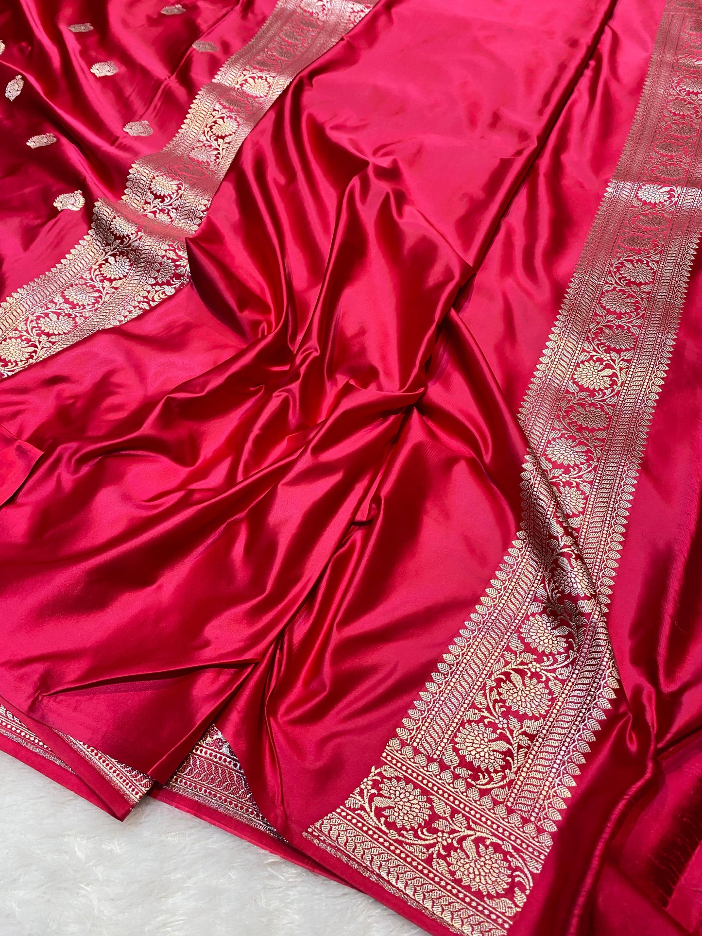 Mashru Silk Saree Rose Pink Sona Rupa Zari Buta Border