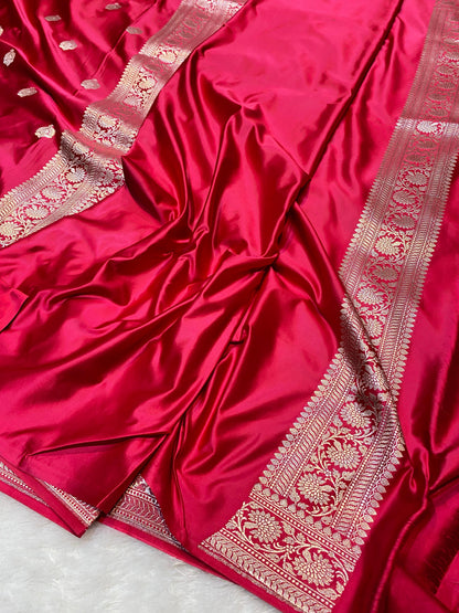 Mashru Silk Saree Rose Pink Sona Rupa Zari Buta Border