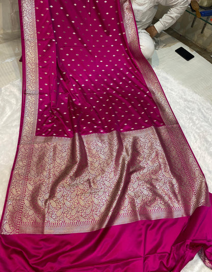 Mashru Silk Saree Velvet Pink Drape Color With Floral Border And Buti  MSW28