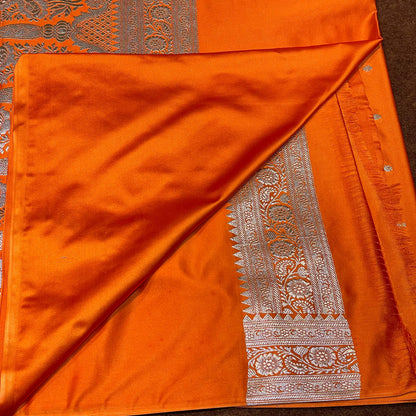 Pure Banarasi Cosmic Orange Color All Over Booti Mashru Silk Saree MSW-02