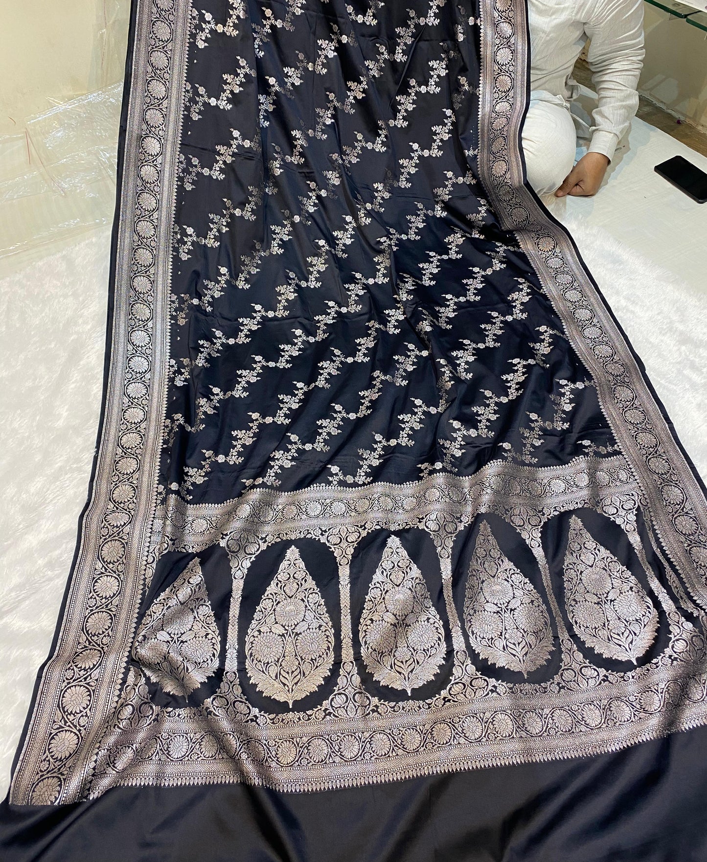 Mashru Silk Saree Black Maharani Color With Floral Border MSW29