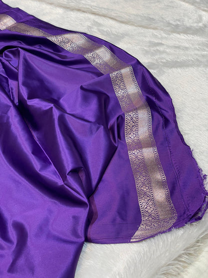 Mashru Silk Saree Monque Voilet Color With Floral Border Sona Rupa Zari Mina Buta MSW32