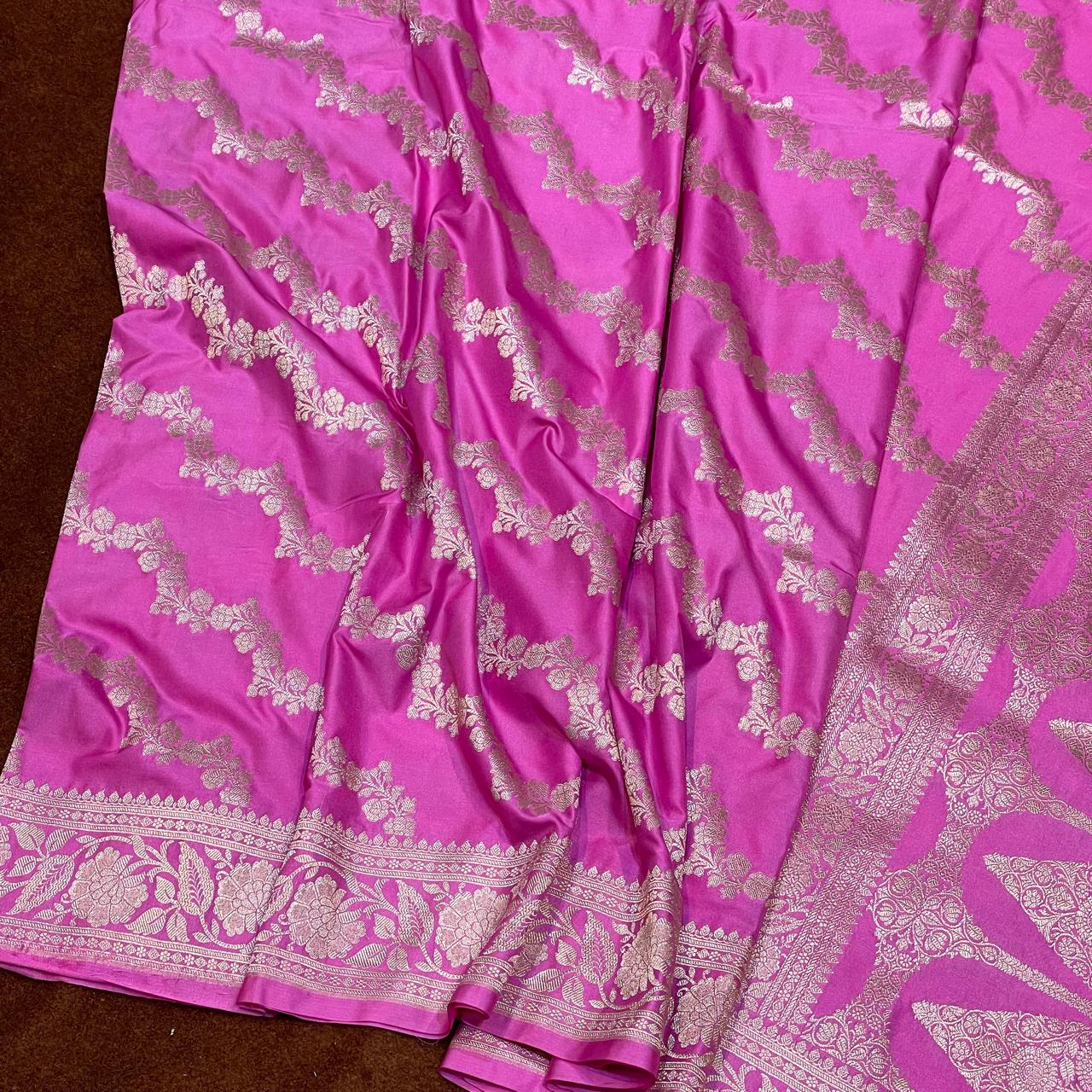 Mashru Silk Banarasi Saree Allover Water Gold Zari Weaving