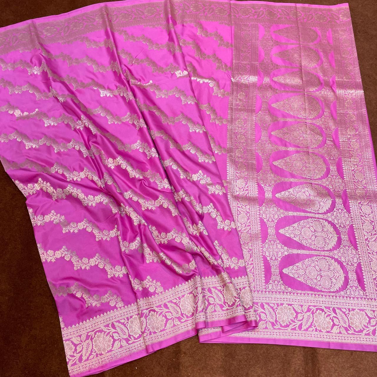 Mashru Silk Banarasi Saree Allover Water Gold Zari Weaving